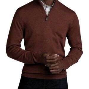 Jos. A. Bank Traveler Brown Quarter Zip Sweater 100% Merino Wool Preppy - Large